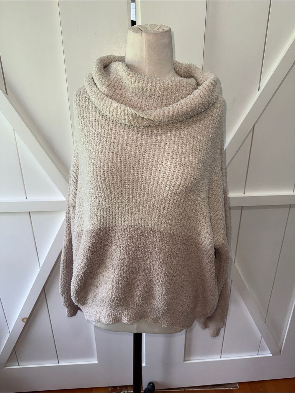 Pink Lily Two-Tone Cowl Neck Sweater in Cream & Taupe